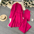 Autumnew arrival lazy looseknittingsuit women's long shawl cardigan + turtleneck sweater + loose pants three-piece set