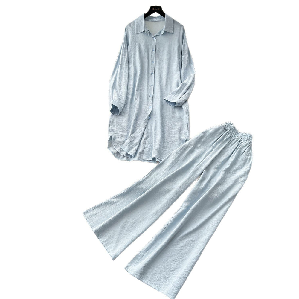 Lazy style casualsuit female k-stylefashionloose medium longlong sleevesshirtdresshigh waistloose pants