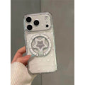 Transparent star bracket suitable for apple 17pro mobile phone case, sparkling white starlight iphone16/13 anti-fall protective case