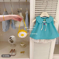 【dropshipping】 dopamine sweet set - new original summer girls' blue peter pan collar tank top & colorful skirt