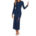 sweet style  autumn new arrival: high-end elegant long-sleeved maxi dress with lace paneling