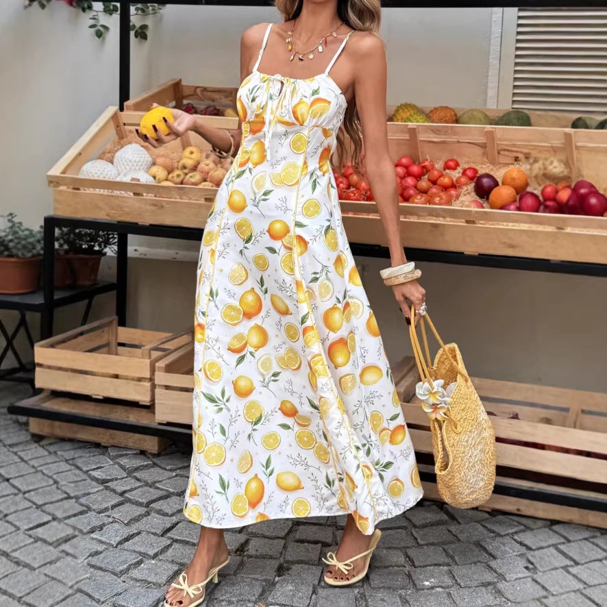 european and american cross-border new print camisole low-cut dress