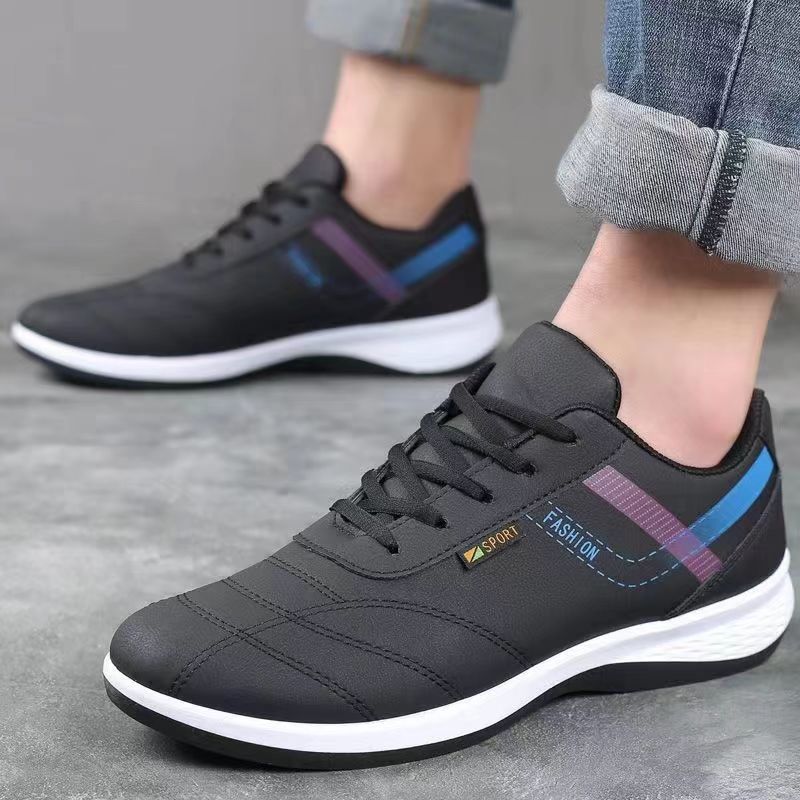 Spring/summer new men's leather shoes - versatile korean style, british fashion, trendy men's business casual shoes with hidden wedge heel and lace-up closure