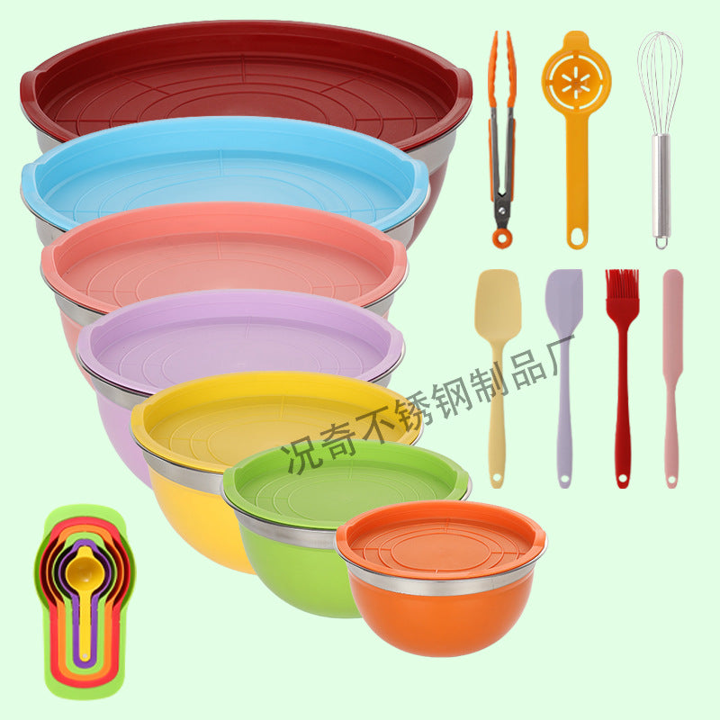 thickened stainless steel salad basin non-slip silicone bottom mixing egg bowl salad cooking basin baking egg bowl