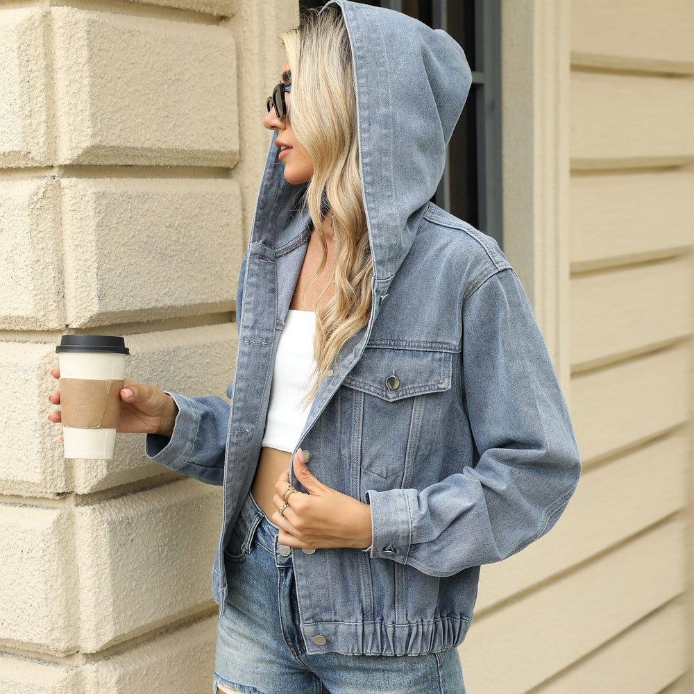 foreign trade european and american spring and summer clothing   new arrival washed hooded denim jacket outweartops