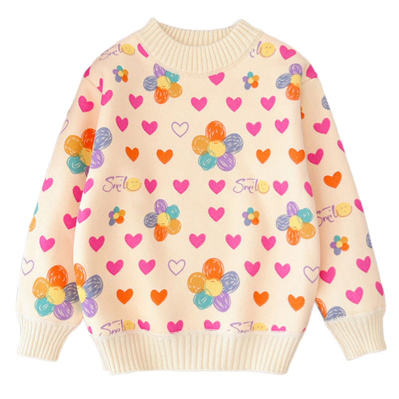 Girls' fall/winter thickened sweater - new  baby fleece-lined pullover knit top, stylish children's base layer