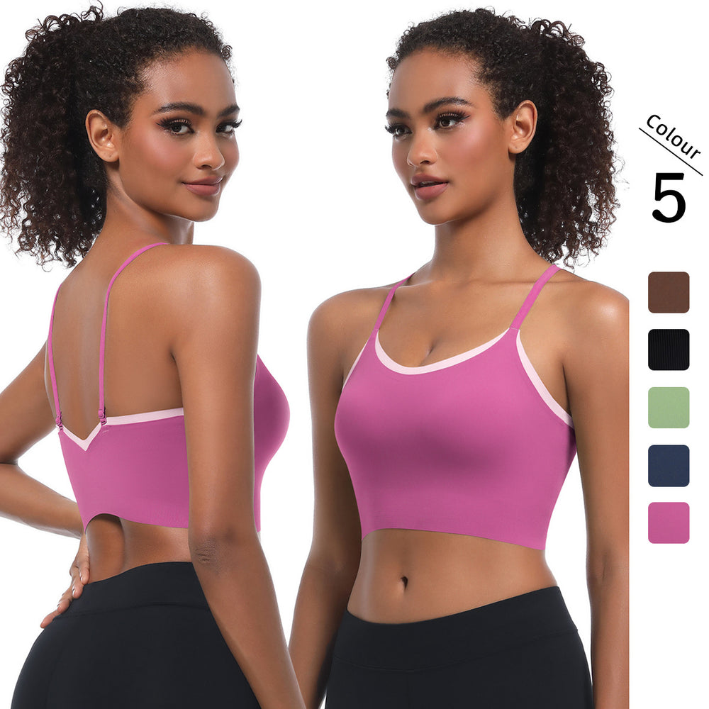 Clearance cross-border solid color double-panel seamless sports bra with built-in cups - perfect for running, fitness, and yoga