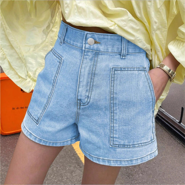 TC70243 European and American   women's mid-waist straight denim shorts loose and thin pear-shaped figure