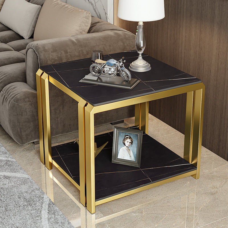 Scandinavian modern accessible luxury style sofa side table casual living room double layer side table italian slate corner table square small coffee table