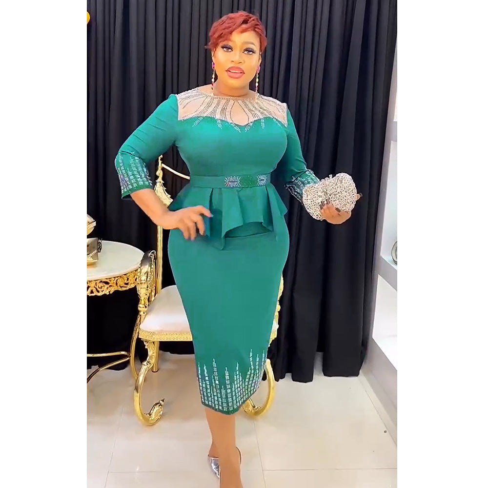 supply of african fashion women's clothing plus size heavy industry hot diamond  daily olwork clothingpure colordress