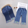 New spring embroidered kids' pants: korean style casual versatile girls' straight-leg jeans, baby wide-leg fashion trousers