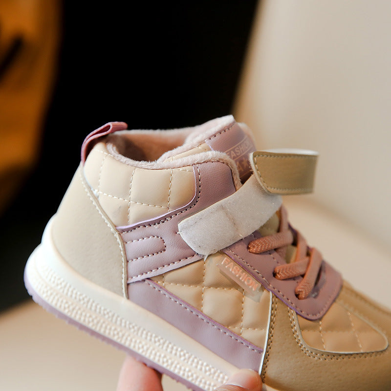 Personalized fashion sports cotton shoes Winter velvet warm running shoes Velcro girls versatile casual shoes