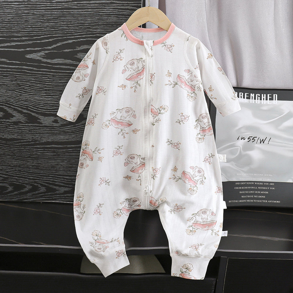Baby clothes summer thin baby onesie three-quarter sleeve pajamas pure cotton air-conditioning suit split-leg sleeping bag
