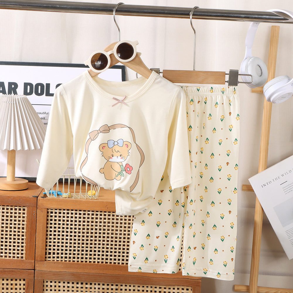 a type kids home clothes for boys and girls cartoon thin pajamas modal air-conditioning clothes openable short sleeves