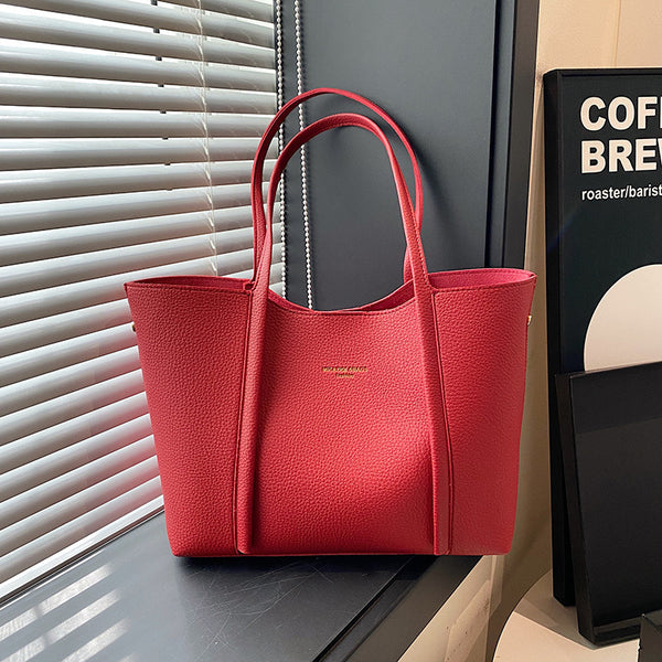 Tote bag 2025 new imitation leather women's bag fashion bag high-end shoulder bag large-capacity commuter handbag women
