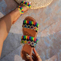 export tassel beach sandals women's  summer new bohemian flat large size slippers wholesale