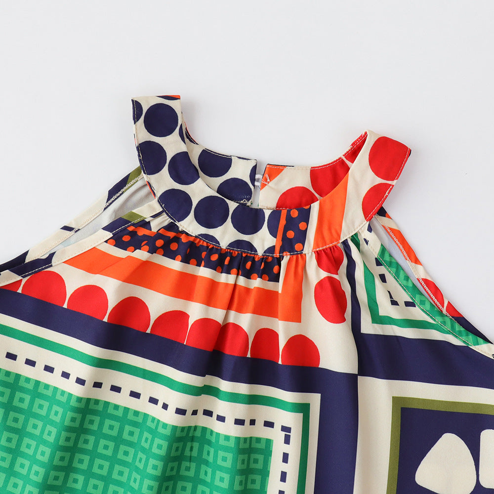 Girls'  summer new arrival: geometric print dress, ethnic style halter dress, exclusively for cross-border e-commerce, designed for the us and european markets