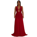 C7562 cross-border   fashion women's halter neck cutout dress for banquets and vacations