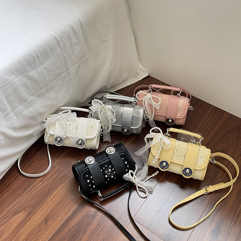 Fashion niche design diamond-encrusted small square bag 2025 summer new fashionable foreign style Cambridge bag simple shoulder messenger bag