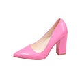 Plus size patent leather party pumps 2026 korean style all-season candy color pointed toe low-cut chunky heel women's single shoes