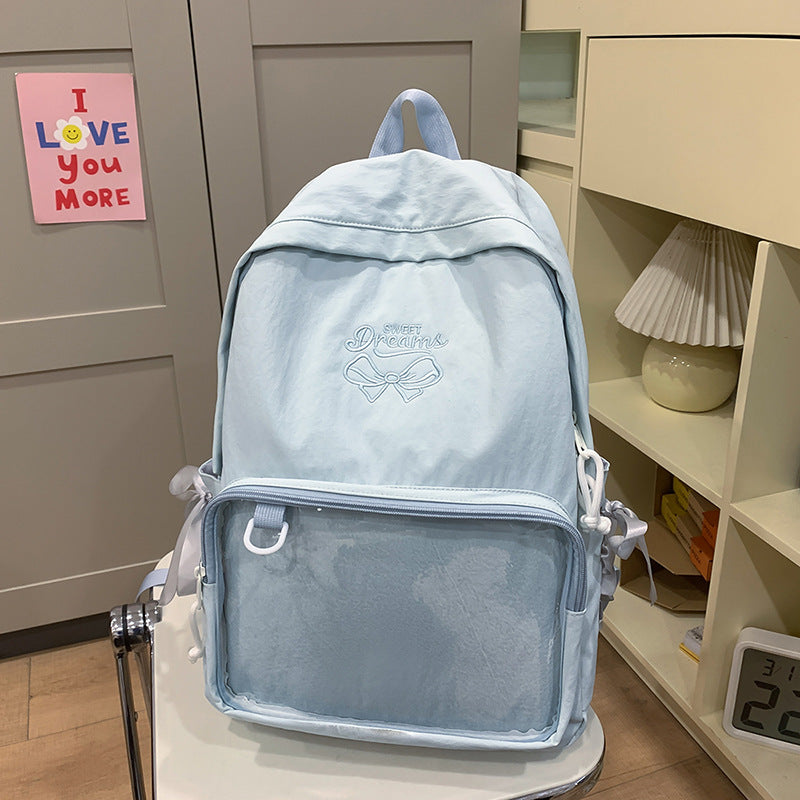 2025new arrival forest style large capacity backpack for women, preppy style soft girl girleasiest for match transparent pain bag school bag