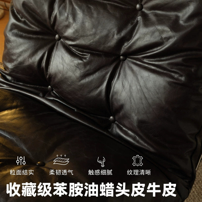 Designer living room casual chair medieval style genuine leather retro down single sofa chair oil wax first layer genuine leather