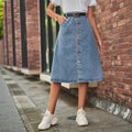 Fashion cross-border foreign trade   new arrivaleasiest for matchslimming look washed denim single-breasted skirt skirt for women