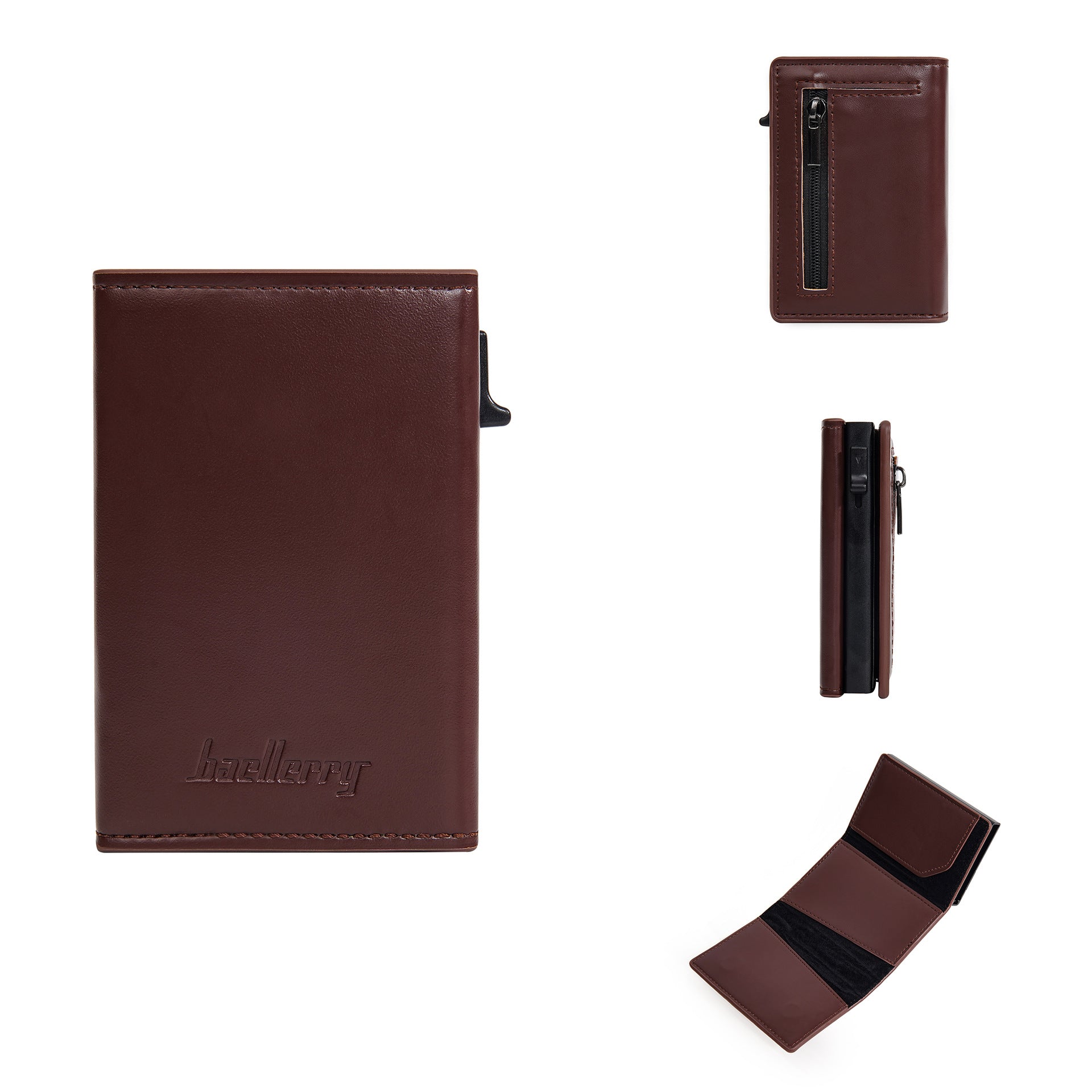 New men's senior sense baellerry side push zipper bag magnet aluminum box RFID elastic card type card bag card holder