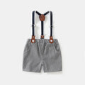 summer gentleman's kids' outfit: preppy style short-sleeve shirt and overalls two-piece set - wholesale for boys