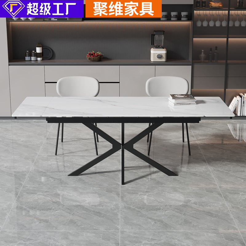 Italian light luxury sintered stone dining table - modern minimalist design, direct from the manufacturer, customizable for home use, rectangular, extendable, and foldable