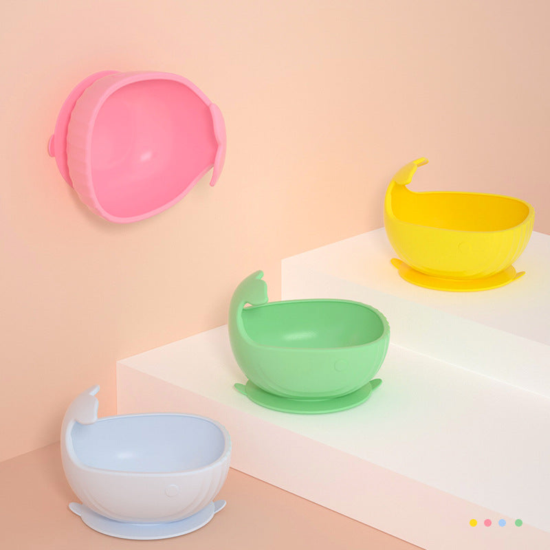 Food grade children's feeding tableware, silicone complementary food bowl spoon set OEM, baby suction cup silicone bowl customization