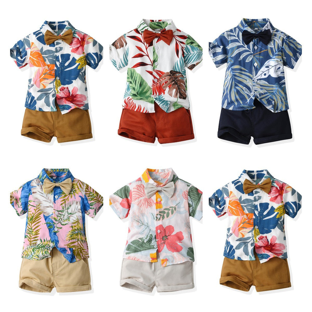 children's clothing boys' shirts spring and summer beach style floral shirt short-sleeved suit vacation summer floral shirt boys