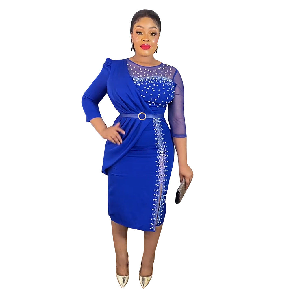 New arrival   cross-border export lace patchwork dress african women's plus size midi skirt finished