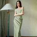 european and american women's clothing  summer new arrivals: pure & sultry one-shoulder sexy see-through mesh patchwork dress