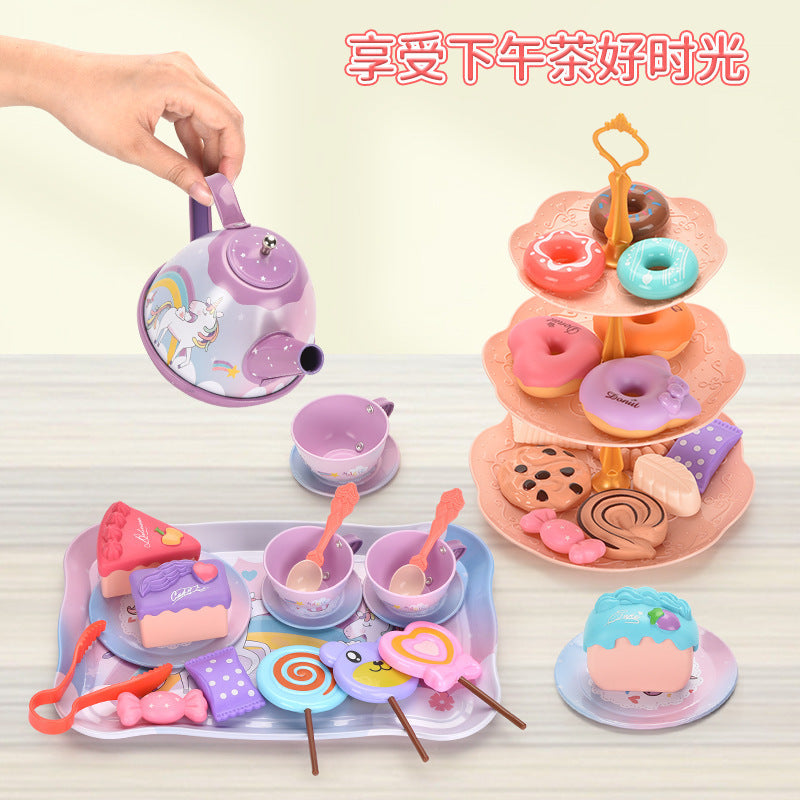 Cross-border export girl play house afternoon tea tea set simulation dessert cake coffee coffee break portable gift box