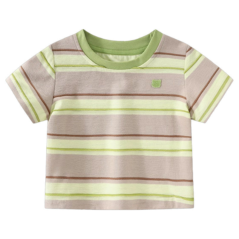 Kids' short-sleeve t-shirt - summer  new collection: boys' striped short-sleeve casual loose-fit baby top - stylish & in stock