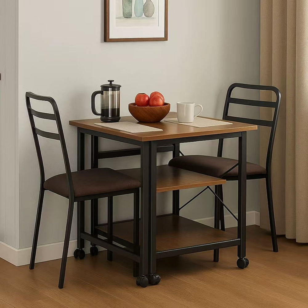 Iron art movable dining table rental house for homedouble-layer storage foldable table kitchen movable storage square table