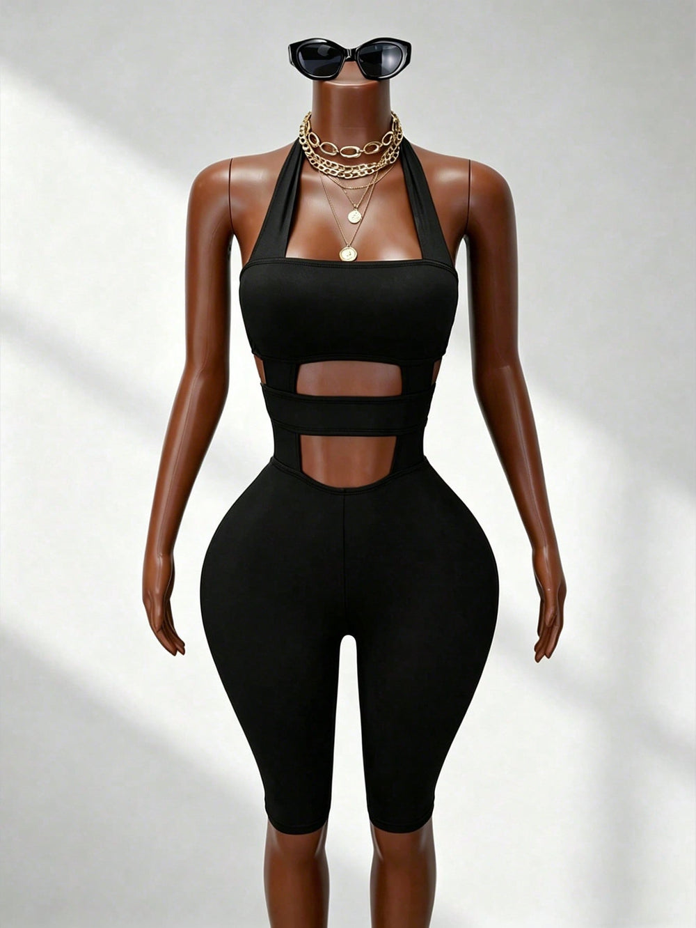 new solid color bodysuit - slim fit activewear, casual halter neck, open back jumpsuit - fashionable and high-end