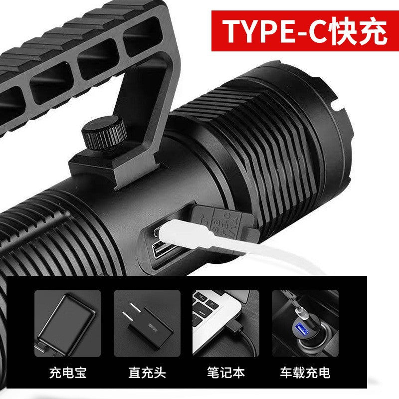 Cross-border new telescopic zoom XHP160 portable searchlight, outdoor patrol LED digital display strong light flashlight