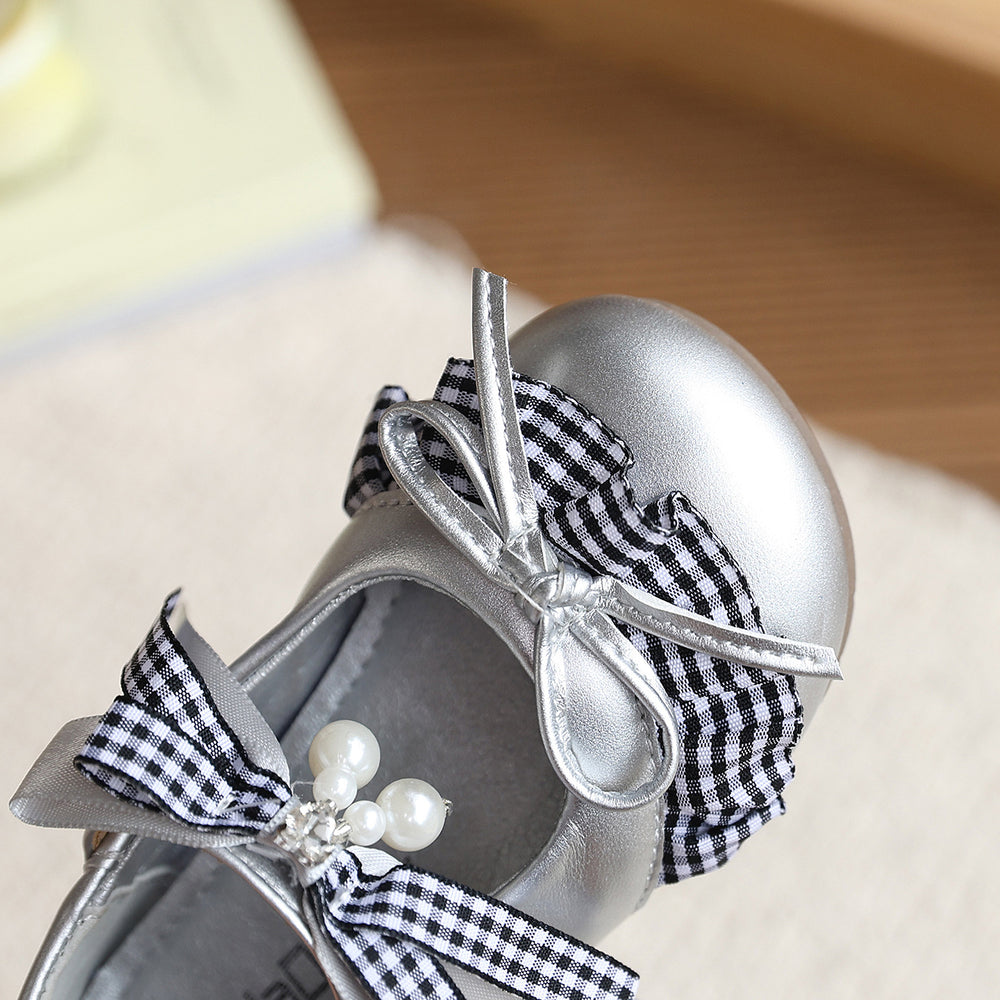 Vancahao kids' leather shoes -  spring new collection: korean style girls' fashionable studded bowknot flats, princess style