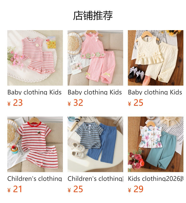 Baby clothing kids set children outfit short-sleeved t-shirt + blue pants two-piece set