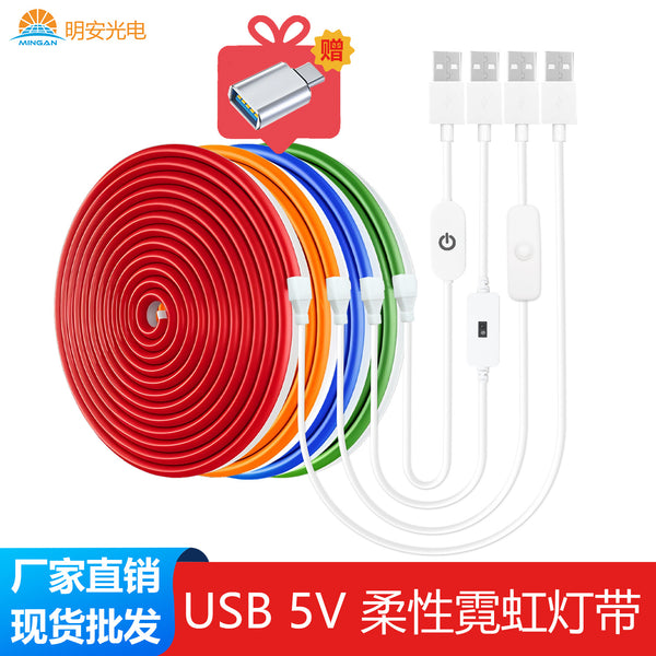 Wholesale usb silicone neon light with 5V flexible touch switch low voltage super bright camping waterproof mirror filling light