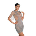 C7020 cross-border   independent station fashion women's tassel rhinestone sleeveless dress new