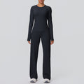 Cloud-feel outdoor casual yoga outfit: long-sleeve t-shirt top & high-waisted wide-leg active wear set for running and fitness