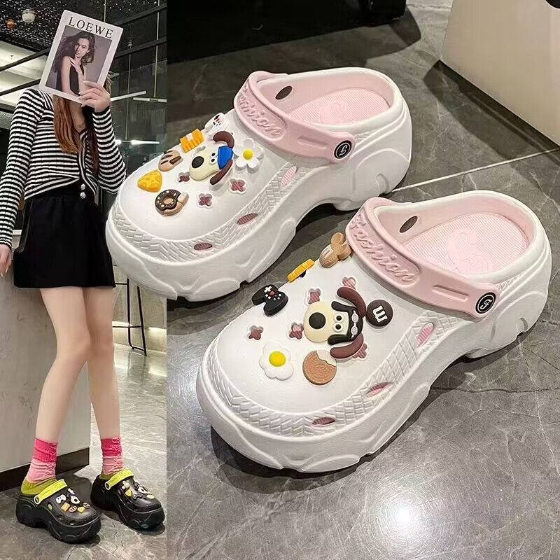 Eva clogs women's ins trendy summer thick sole high heels nurse toe-cap half drag cute outwear shit-stepping beach sandals
