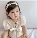 Summer gauze breathable bubble sleeve mesh bodysuit outfit with headband - fresh & chic short sleeve