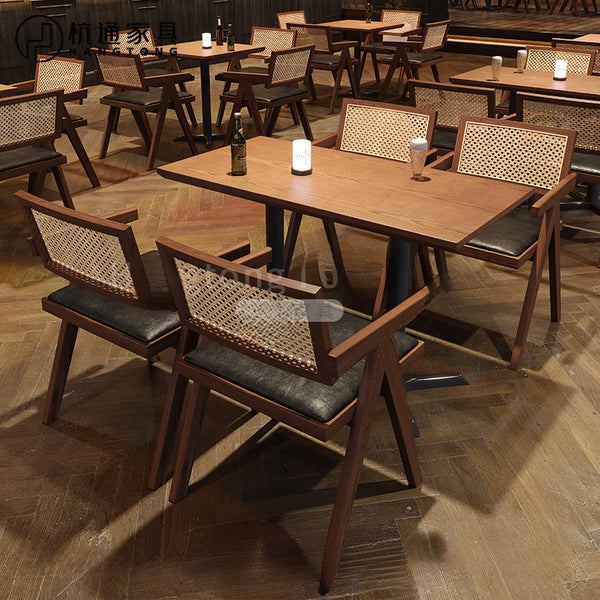 Retro Bar Clear Bar Table and Chair Combination Bistro Cafe Solid Wood Dining Chair Western Restaurant Tea Restaurant Table and Chair