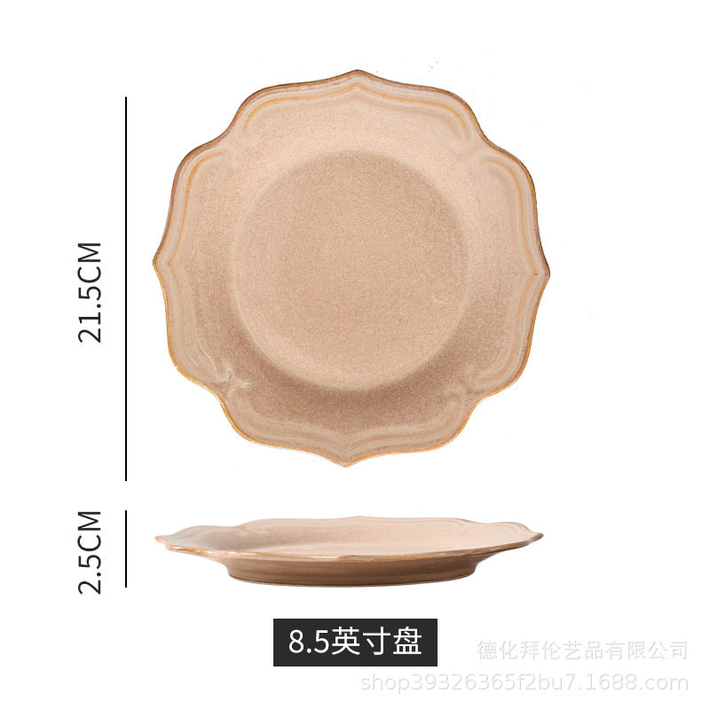 Creative retro western tableware suit restaurant for home italian stylish style grids kiln bowl plates ceramic wholesale