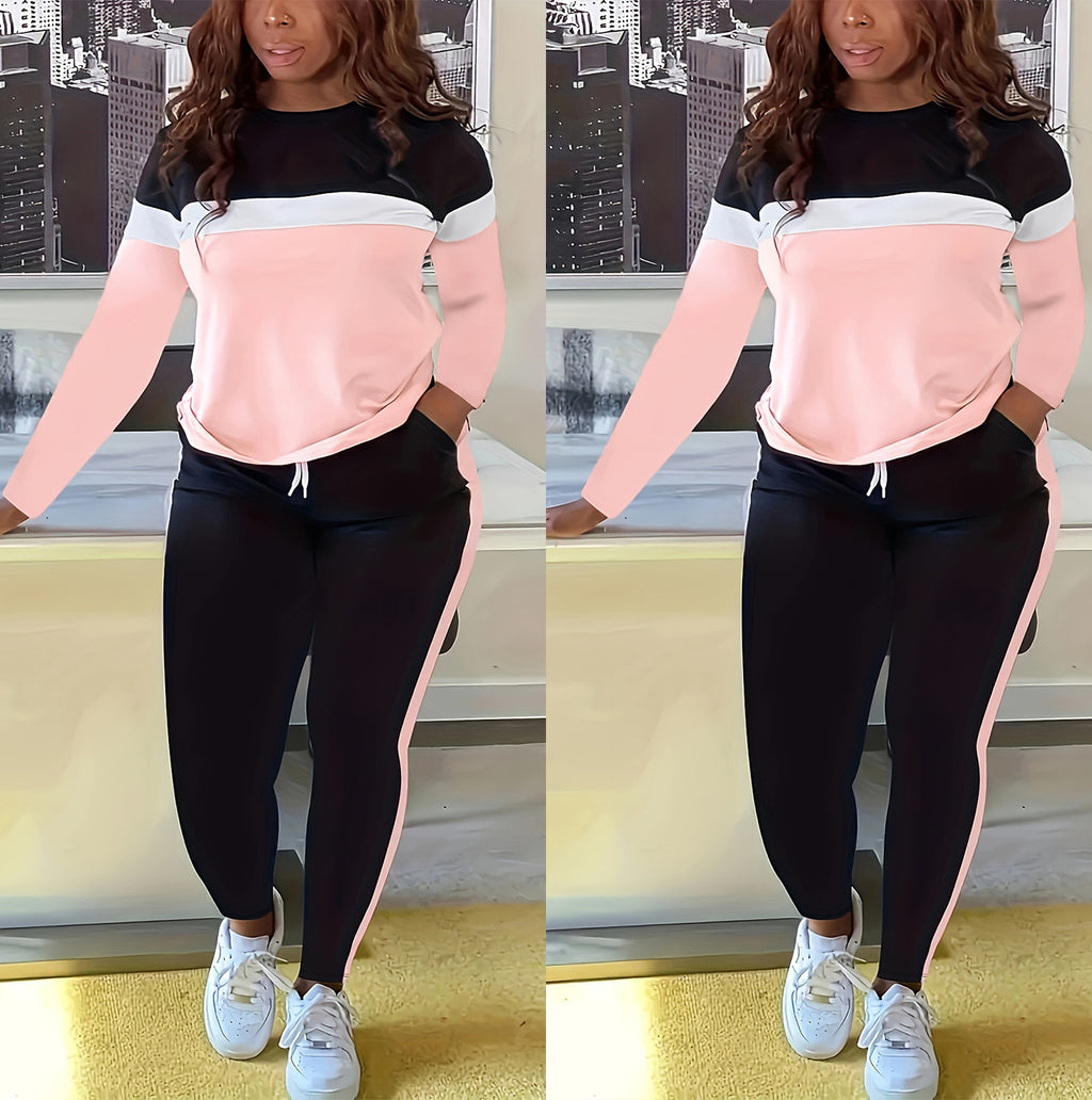 S390843 Striped splicing long-sleeved pants set women's  new product fashion women's clothing independent station casual long-sleeved