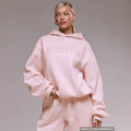 Amazon fashion cross-border  light pink casualcasualsuit same color flocking short hooded sweatshirt